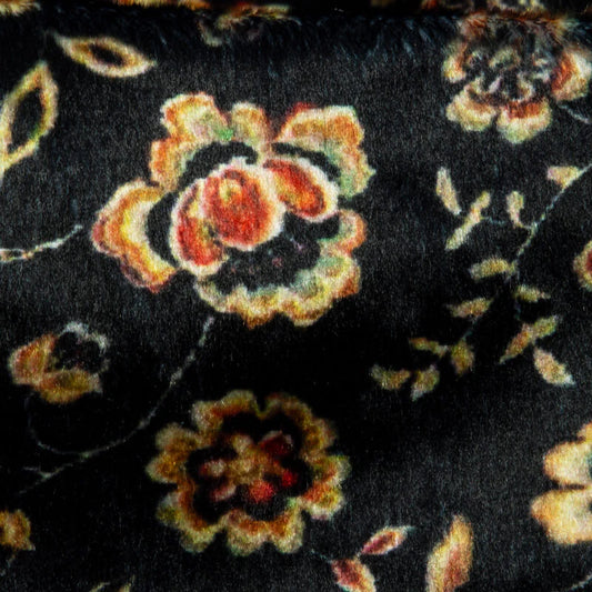 Black Floral Pattern Digital Print Velvet Fabric (Width 58 inches)